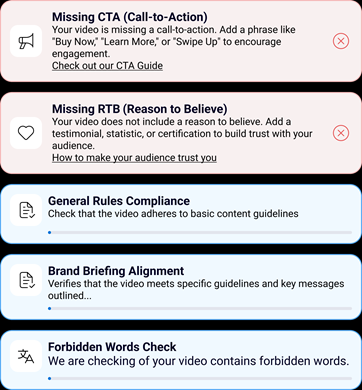 Ganax automated content checks: CTA, RTB, compliance, forbidden words