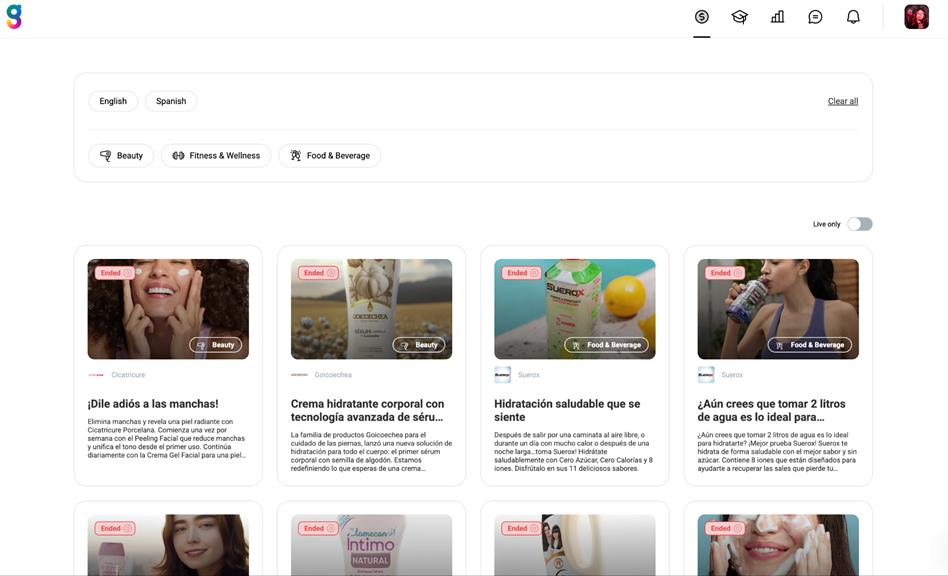 Ganax campaign marketplace showing live brand campaigns